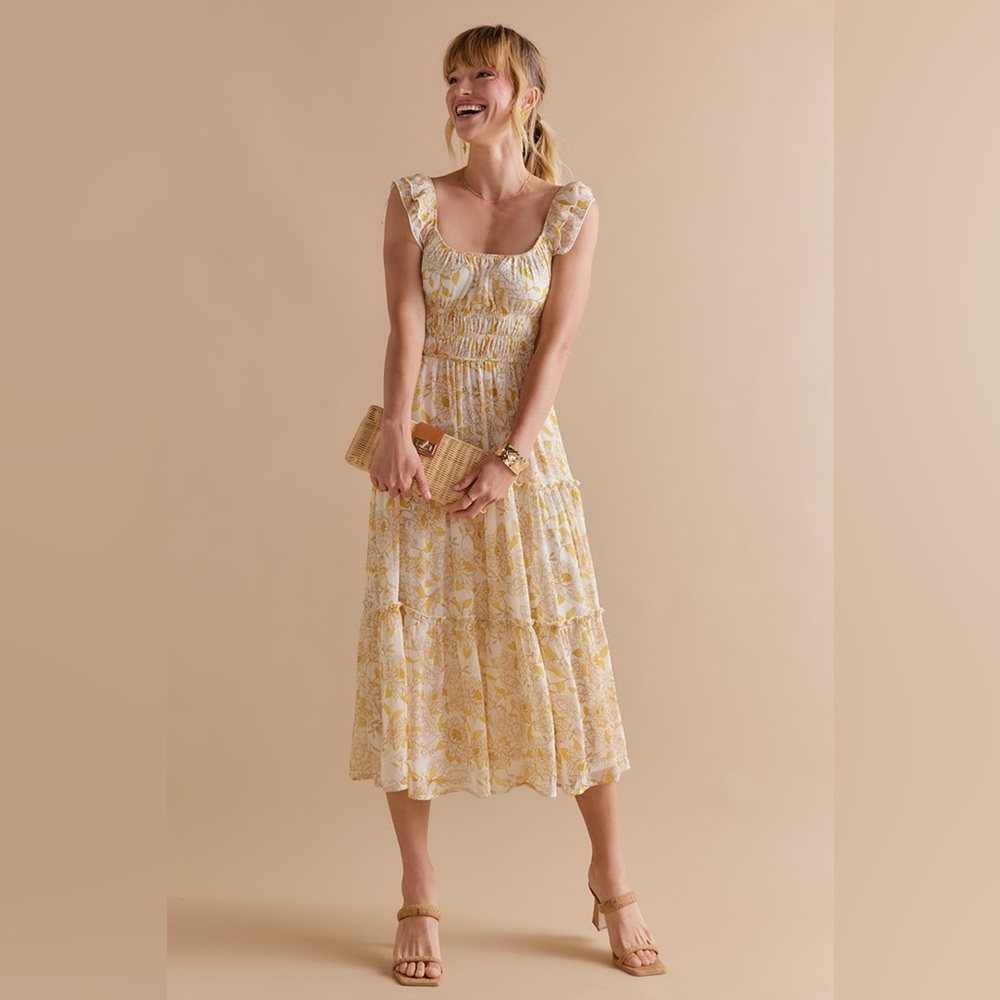 Trixxi Yellow Floral Midi Dress
